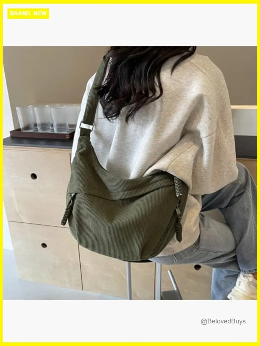 Corduroy Hobo Crossbody Tote Bag - Roomy & Lightweight